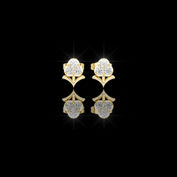 0.30 TCW Elegant Stem Motif Floral Clover Moissanite Diamond Earrings with Round Triple Diamond Cluster For Gift