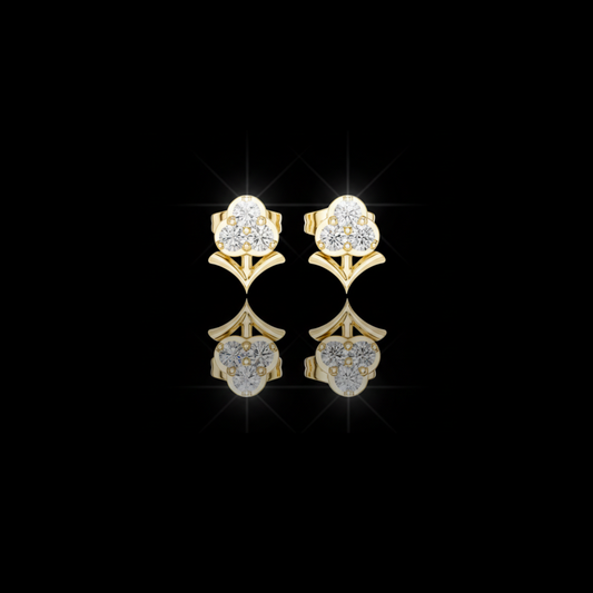0.30 TCW Elegant Stem Motif Floral Clover Lab Diamond Earrings with Round Triple Diamond Cluster For Gift