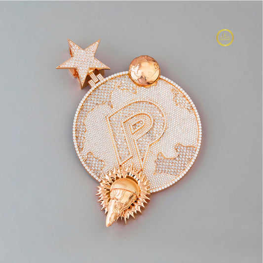 Custom P Initial Celestial Star Medallion Pendant - view 2