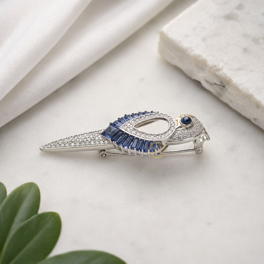 Purple & Blue Baguette Stone Bird Brooch with Pave Diamond Accents - view 2