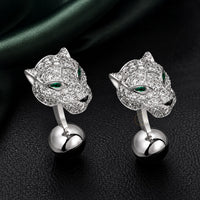 Diamond Panther Head Cufflinks with Emerald Green Eyes