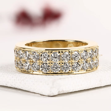 Two Row Round Cut Lab Grown Diamond Full Eternity Wedding Band
