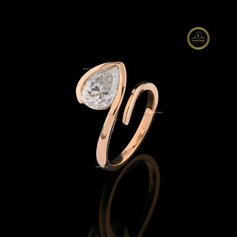 Pear Cut Lab Diamond Bypass Solitaire Ring - view 2