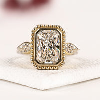 Radiant Cut Three Stone Lab Grown Diamond Engagement Ring with Pear Side Diamonds