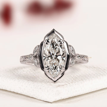 Filigree Inspire Marquise Cut Moissanite Diamond Engagement Ring