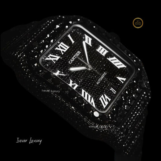 Handmade Setting watches Black Moissanite Studded Iced Out Watch, Black Moissanite Diamond Watches by Ivevar