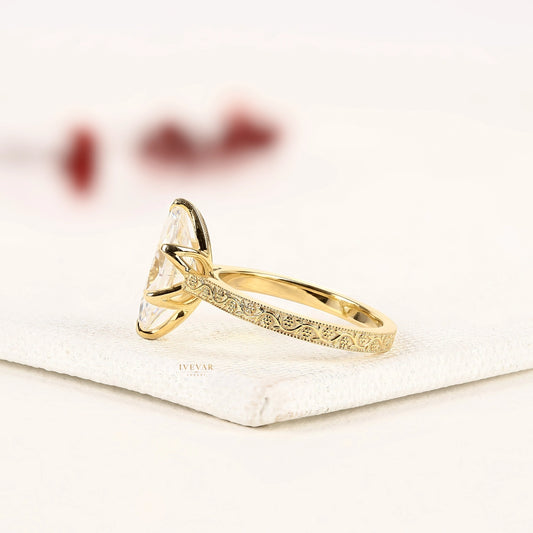 3.00 TCW Marquise Cut Lab Grown Diamond Solitaire Ring Vintage Gold Elegance with Timeless Brilliance