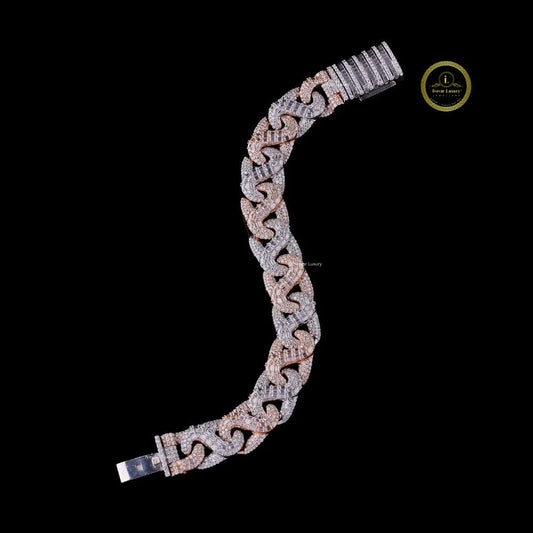 Mixed Cut Mastery Moissanite Diamond Two Tone Cuban Chain Bracelet By Ivevar