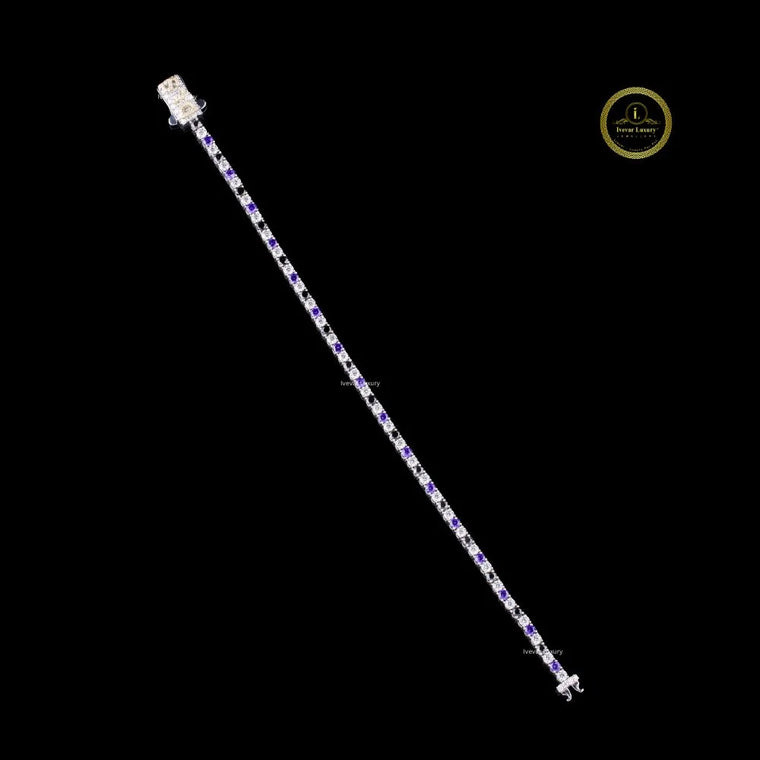 Blue Sapphire Round Cut Lab Grown Diamond Tennis Bracelet - view 2
