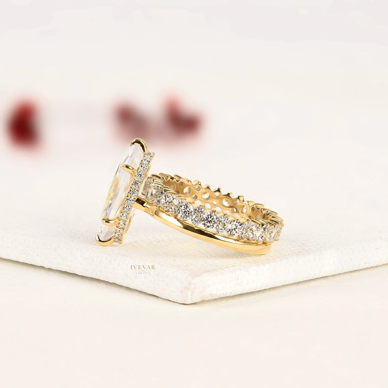 Marquise Cut Moissanite Bridal Set with Pave Wedding Band - view 2