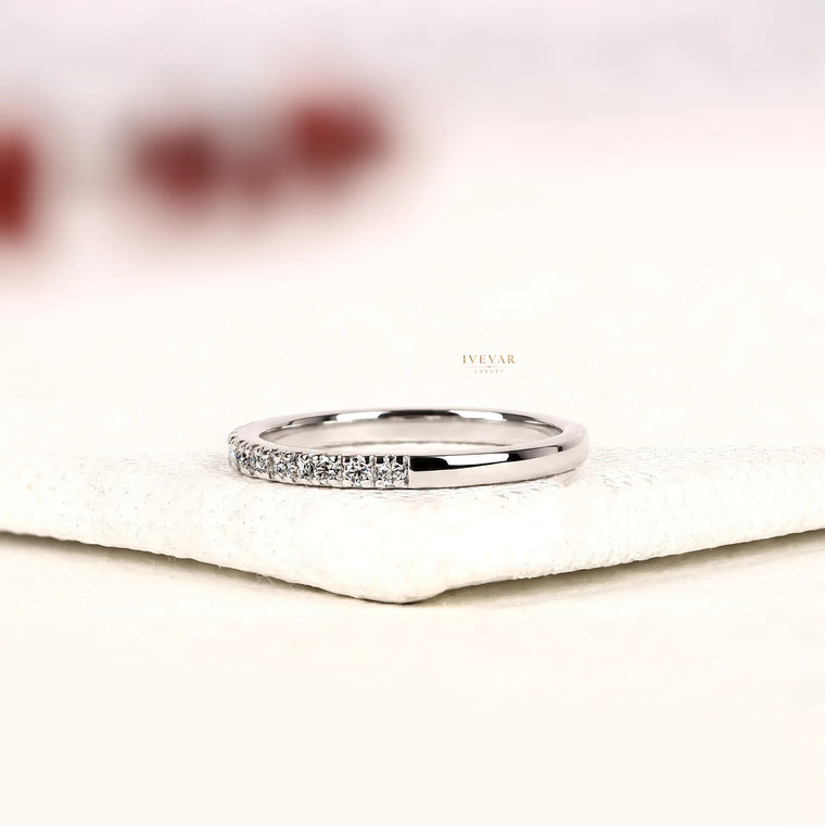 Round Cut Moissanite Half Eternity Wedding Band - view 2