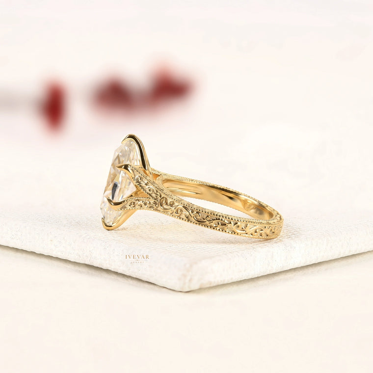 Marquise Cut Lab Diamond Ring with Gold Band - view 2