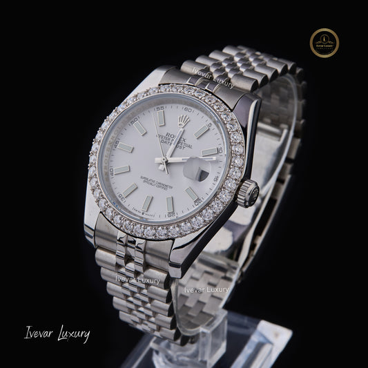 Date-Just Moissanite Diamond Watch Iced Out Dual Tone Watch Roman Dial Watch By Ivevar