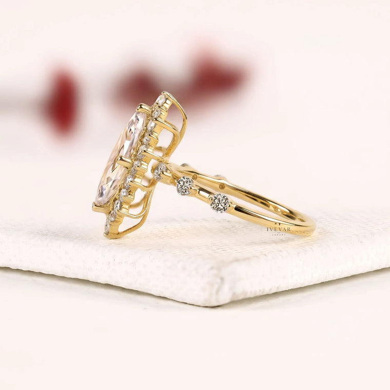 Halo Setting Marquise Cut Lab Diamond Engagement Ring - view 2
