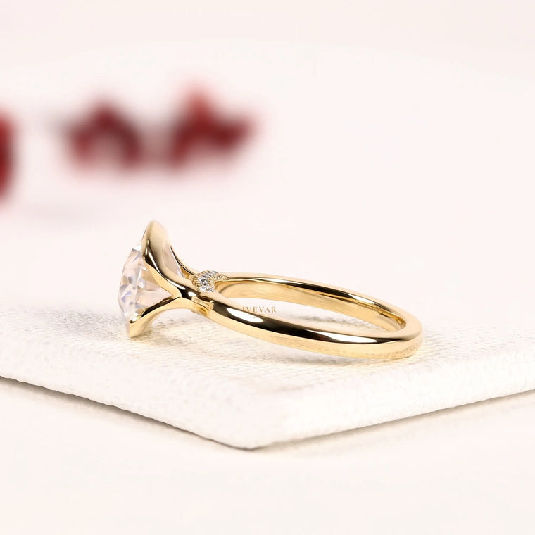 Hidden Halo Half Bezel Oval Cut Lab Diamond Engagement Ring - view 2