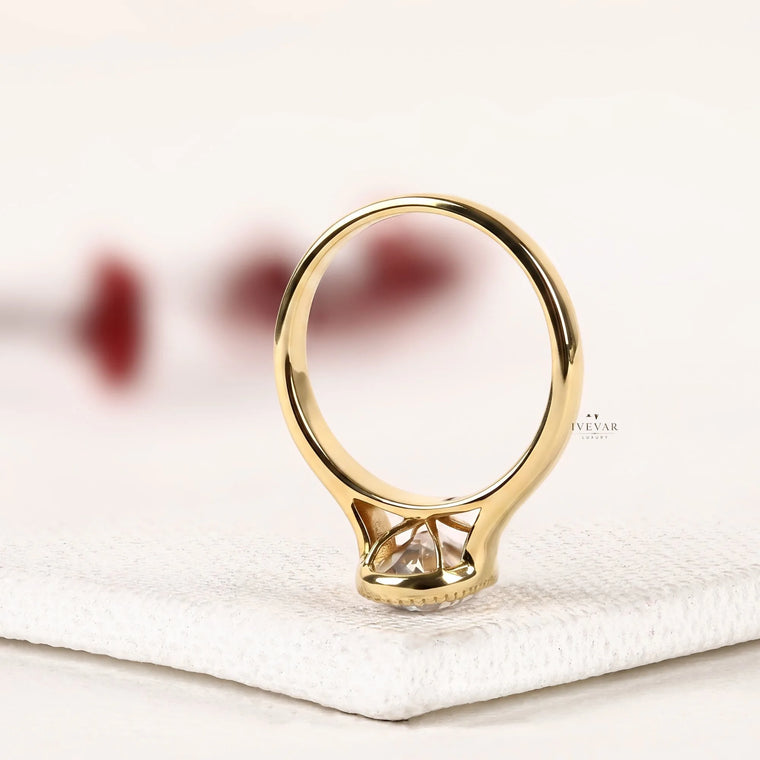 Rose Oval Cut Lab Diamond Wide Band Solitaire Ring - view 2