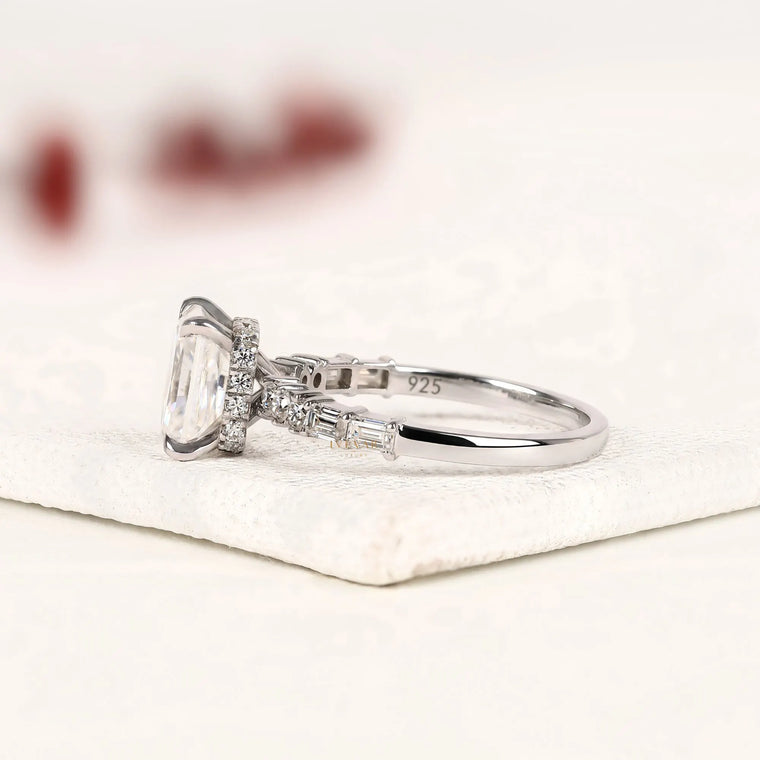 Radiant Cut Hidden Halo with Pave Band Lab Engagement Ring - view 2