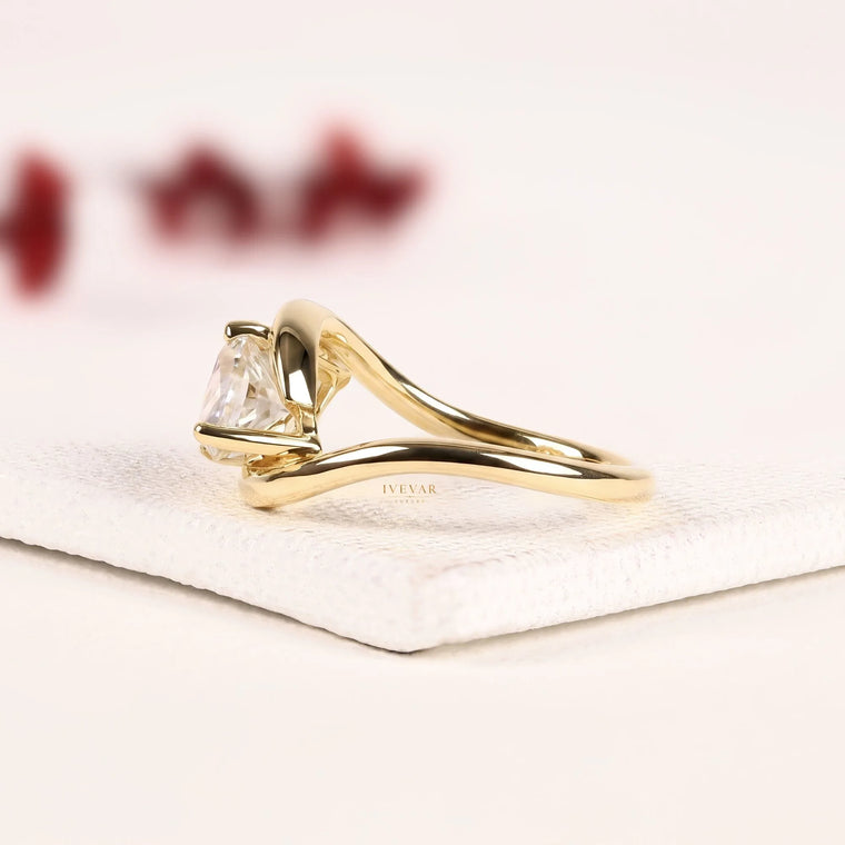 East West Marquise Cut Moissanite Bypass Band Ring - view 2