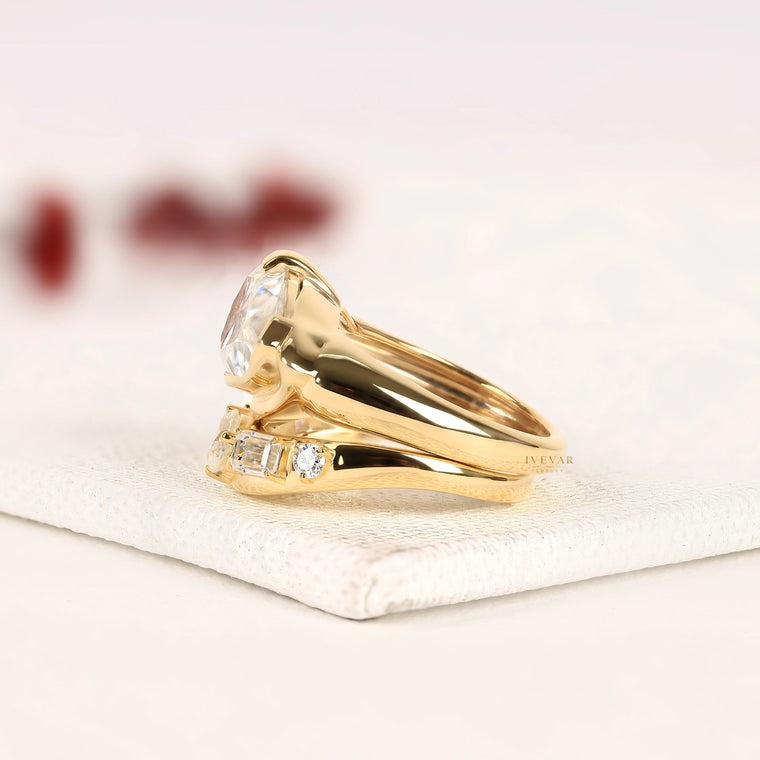 Pear Cut Moissanite Bridal Ring Set with Mixed Cut Band - view 2