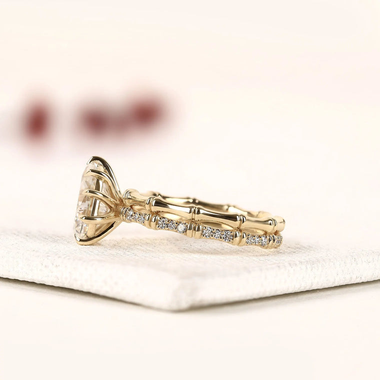 Pear Cut Cathedral Pave Moissanite Bridal Set Ring - view 2