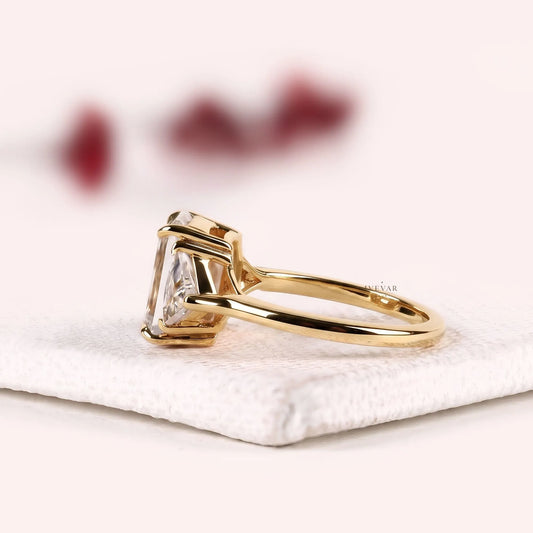 Emerald Cut with Triangle Moissanite Three Stone Engagement Ring - view 2