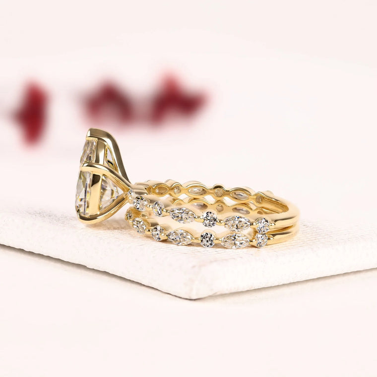 Pear Cut Lab Diamond Double Marquise Eternity Bridal Ring Set - view 2