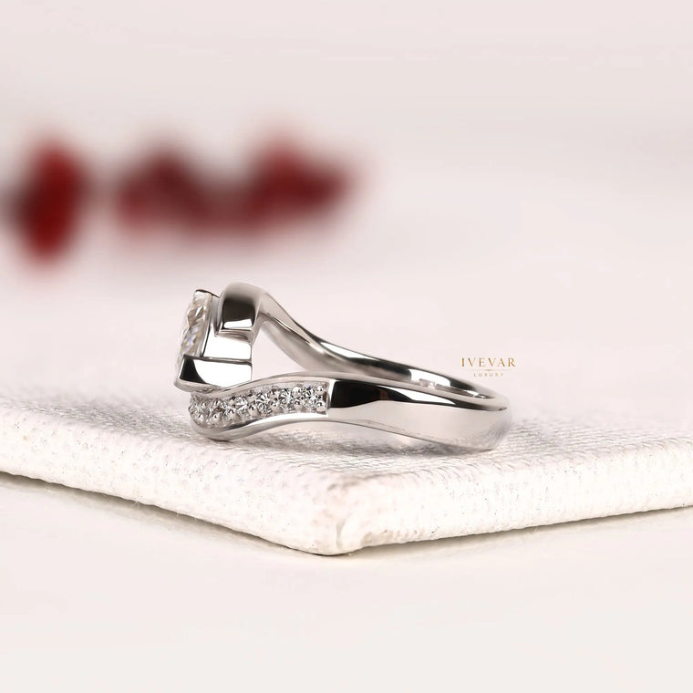 Marquise Cut Lab Diamond Pave Bypass Band Engagement Ring - view 2