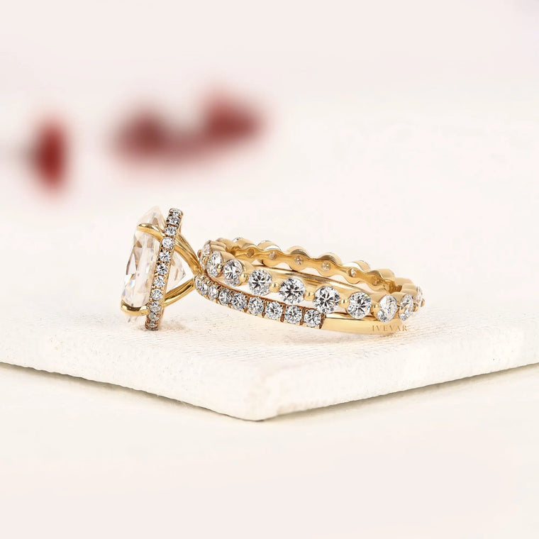 Pave Set Oval Cut Lab Diamond With Round Full Eternity Bridal Set Ring - view 2