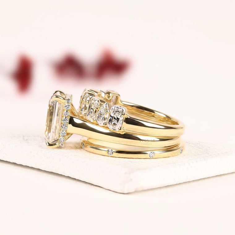 Emerald Cut Moissanite Alternating Marquise & Cushion Bridal Ring Set - view 2