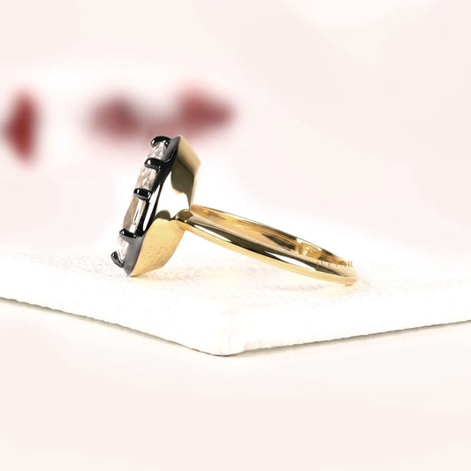 Black Bezel Pear Cut Moissanite Diamond Solitaire Engagement Ring