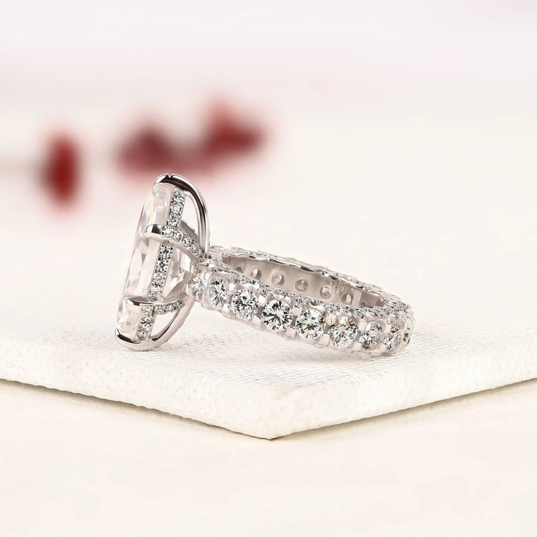 Marquise Cut Lab Diamond Pave Hidden Halo Engagement Ring - view 2