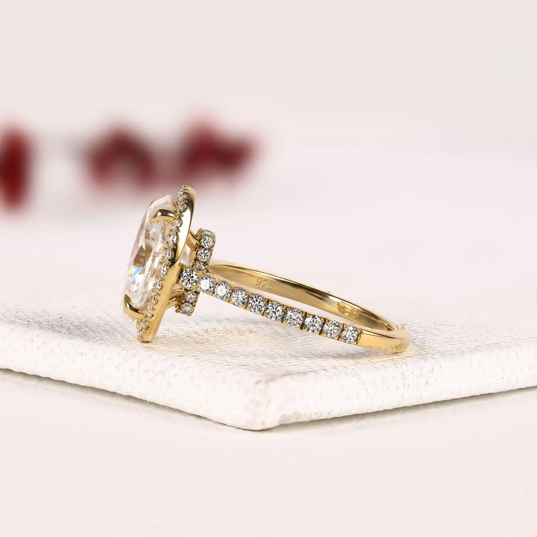 Oval Cut Hidden Halo with Pave Band Lab Diamond Engagement Ring - view 2