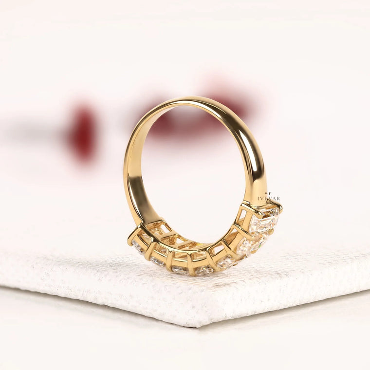Emerald Cut Lab Diamond Half Eternity Band Ring - view 2