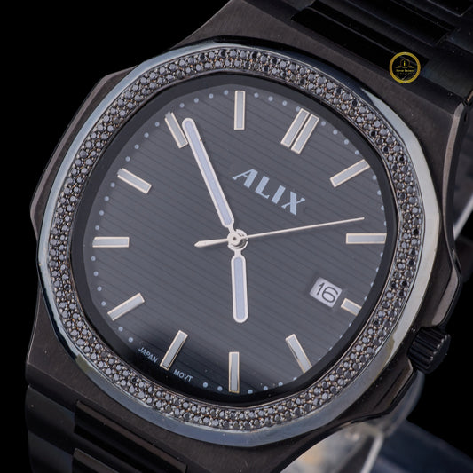 Elegant Black Dial Bezel Diamond Studded Watch By Ivevar Luxury