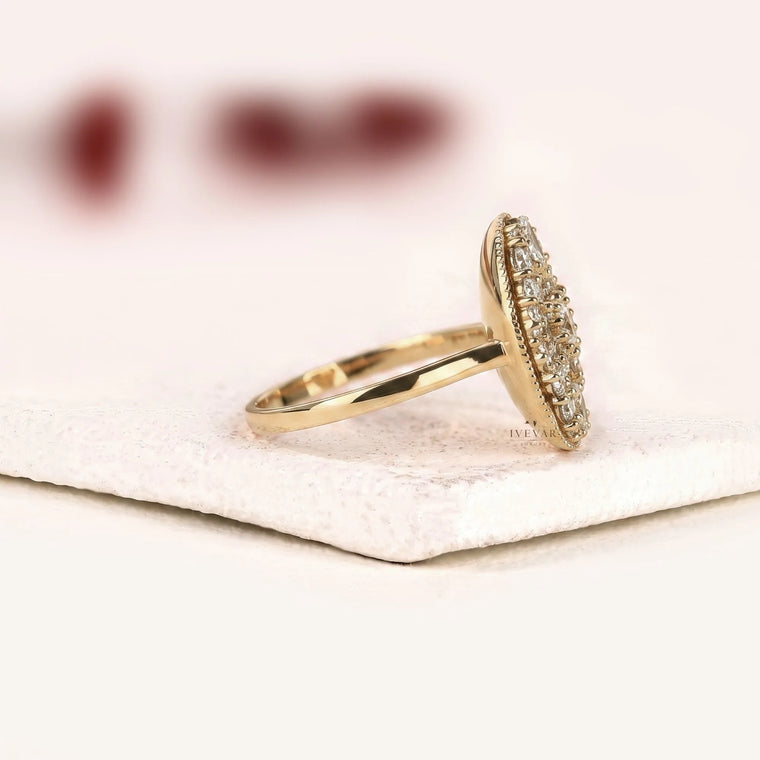 Vintage Oval Lab Diamond Floral Cluster Engagement Ring - view 2