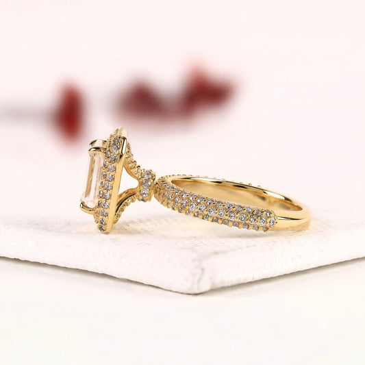 Double Halo with Hidden Emerald Cut Lab Diamond Engagement Ring - view 2