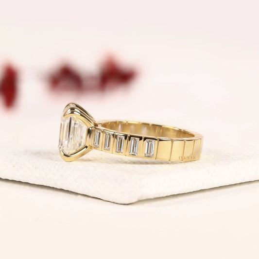 Asscher Cut Baguette Channel Set Lab Grown Diamond Engagement Ring