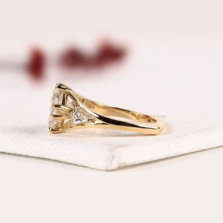 Kite Set Princess Cut Lab Diamond Three Stone Engagement Ring - view 2