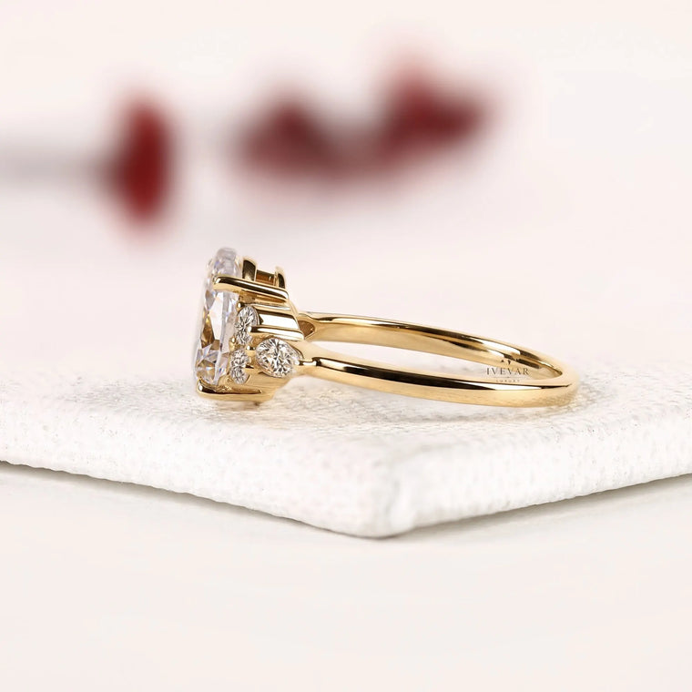 Pear Cut Cluster Setting Lab Diamond Engagement Ring - view 2