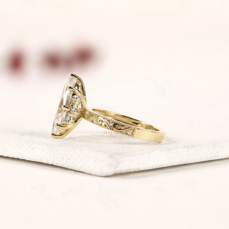 Filigree Inspire Halo Set Marquise Cut Moissanite Ring - view 2