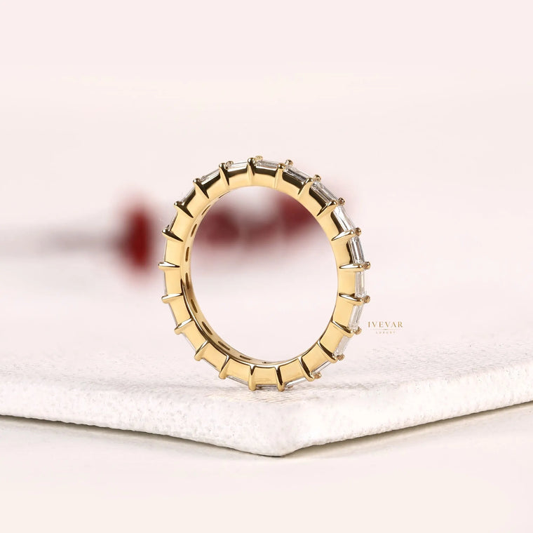 East West Baguette Cut Moissanite Stacking Band Ring - view 2