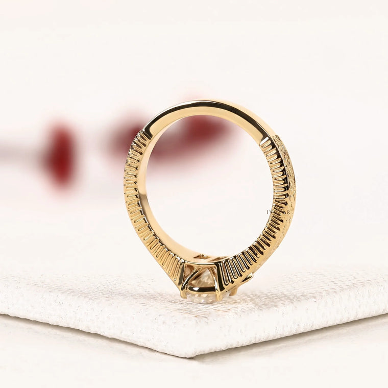 Vintage Milgrain Inspire Oval Cut Lab Diamond Engagement Ring - view 2