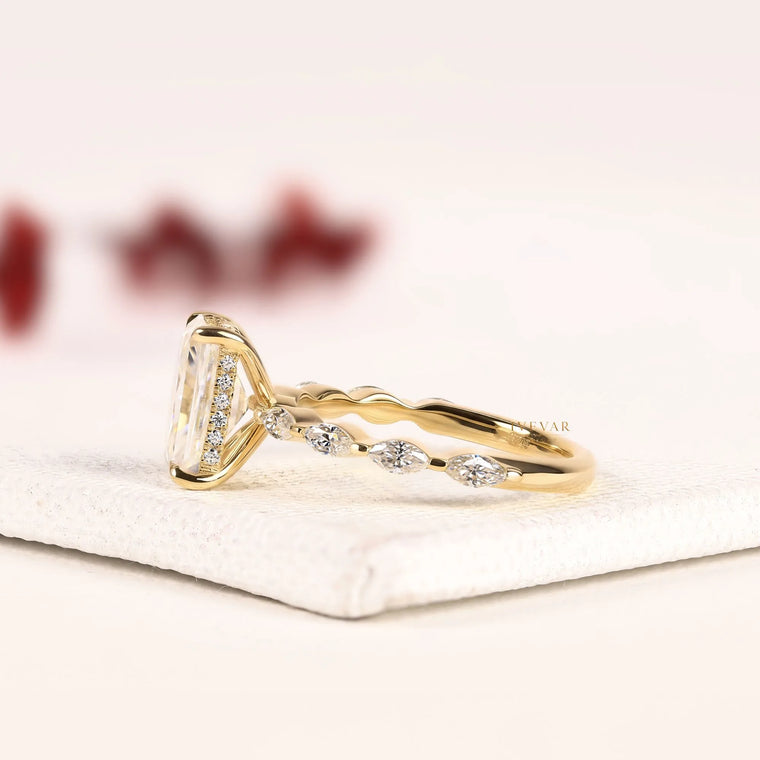 Hidden Halo Pave Set Radiant Cut Lab Diamond Ring - view 2