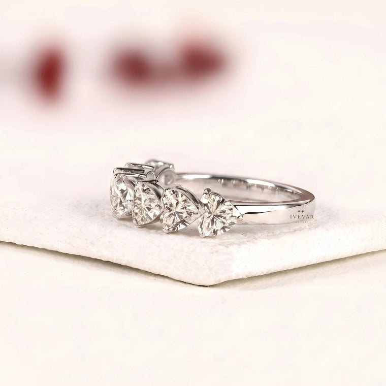 Heart Shape Moissanite Half Eternity Stacking Band - view 2