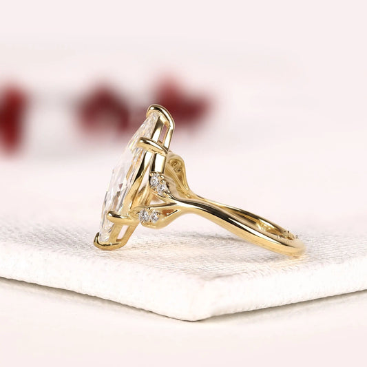 Marquise Rose Cut Moissanite Diamond Nature Inspired Engagement Ring