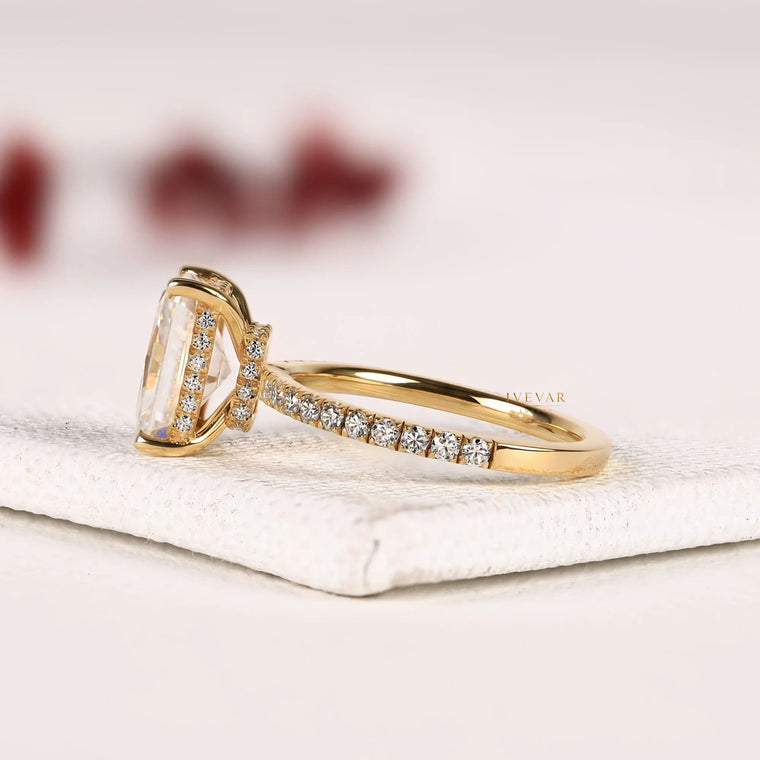 Hidden Halo Radiant Cut Pave Moissanite Engagement Ring - view 2