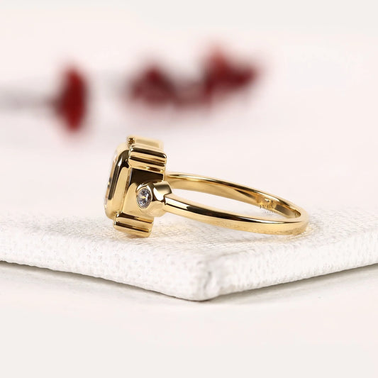 Bezel Setting Emerald Cut with Side Lab Diamond Engagement Ring - view 2