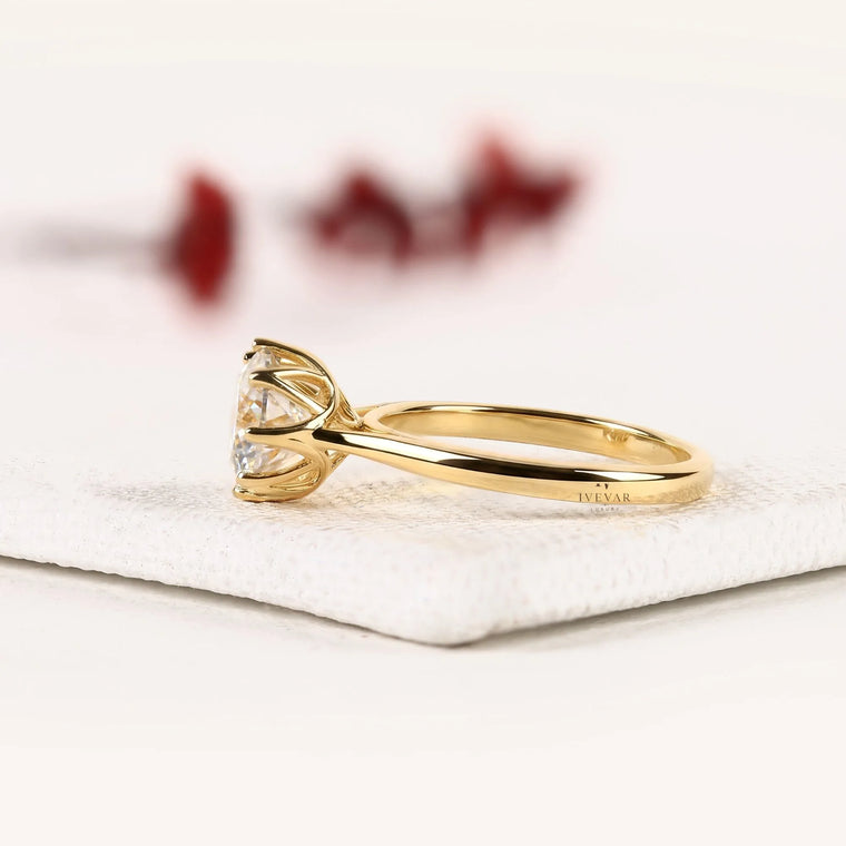 Solitaire Setting Round Cut Lab Diamond Engagement Ring - view 2