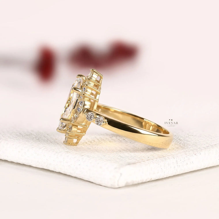 Marquise Cut Halo Setting Moissanite Engagement Ring - view 2