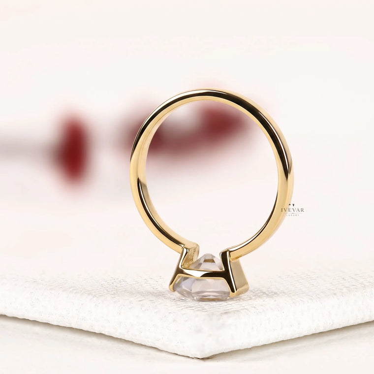 Half Bezel Hexagon Lab Diamond Solitaire Engagement Ring - view 2